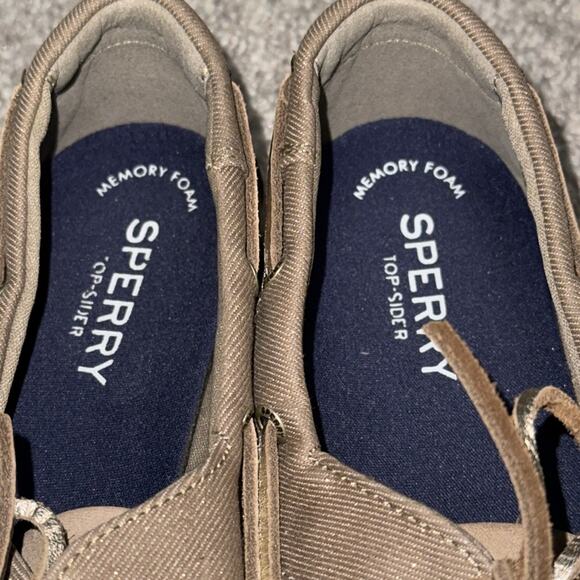 SPERRY Top-Sider memory foam women’s size 9.5 slip on tan gold glitter accents - Picture 7 of 11